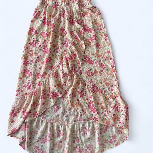 Pink floral midi skirt with ruffles XS